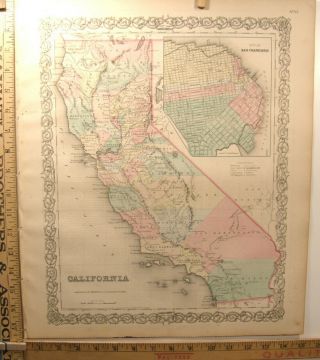 Antique Color Engraving Map California 1859 Colton 