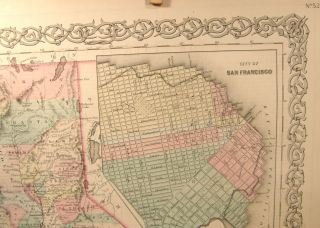 ANTIQUE COLOR ENGRAVING MAP CALIFORNIA 1859 COLTON ' S GENERAL ATLAS SAN FRANCISCO 5