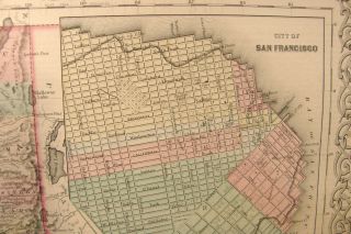 ANTIQUE COLOR ENGRAVING MAP CALIFORNIA 1859 COLTON ' S GENERAL ATLAS SAN FRANCISCO 6