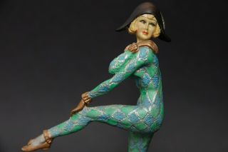 Art Deco Harlequin Lady With Enamel Decoration - Very Rare L@@k