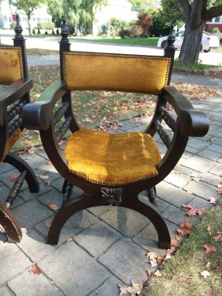 Pair Vintage X frame Dante Savonarola CHAIRS Mexico Mexican Craft Sling mission 8