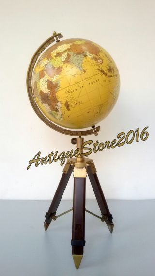 Nautical Replogle World Globe 12 " Atlas Map Antique Finish Vintage Tripod Stand