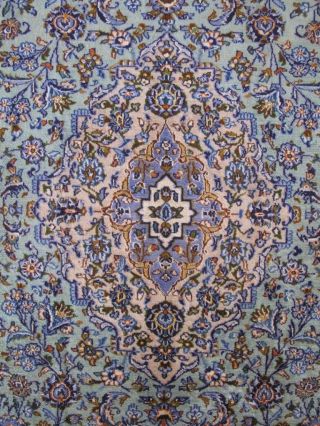 Smooth feel Handmade Aqua Blue 10 ' x 13 ' Persian Kashan Signed Rug 3