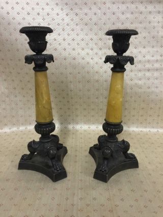 Louis Philippe Bronze And Marble Candlesticks Circa 1840