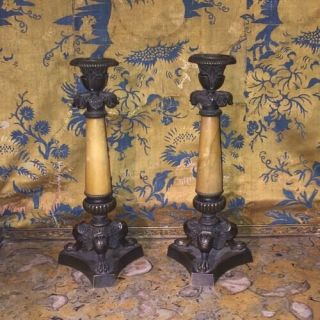 Louis Philippe Bronze And Marble Candlesticks Circa 1840 3