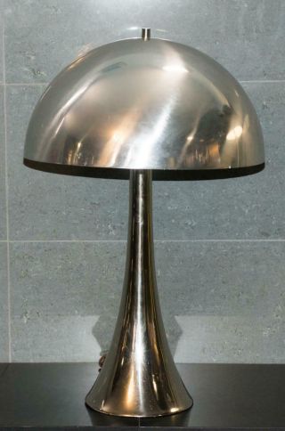 Rare Laurel USA Chrome Tulip Mushroom Table Lamp Spun Aluminum Shade Mid Century 2