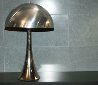 Rare Laurel USA Chrome Tulip Mushroom Table Lamp Spun Aluminum Shade Mid Century 3