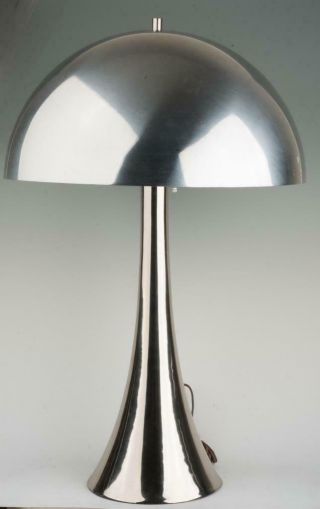 Rare Laurel USA Chrome Tulip Mushroom Table Lamp Spun Aluminum Shade Mid Century 4