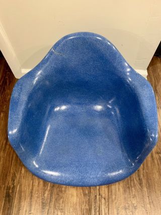 Vintage Herman Miller Eames Blue Fiberglass Arm Shell Chair - Small Crack