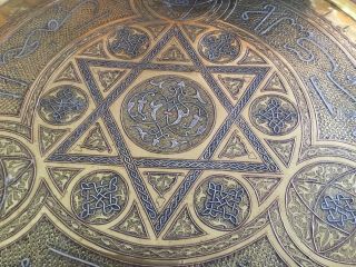 Antique Islamic Ottoman Damascus Silver Inlaid Very Larg3 Brass Tray