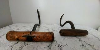 Antique Vtg Farm Hay Hooks w/Wooden Handles Ranch Iron Tools 1 Marked 5