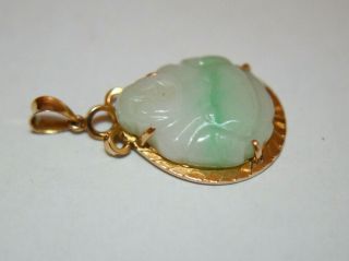 Viintage 18K Gold Pendant with Green Jade Laughing Buddha Marked 750 3