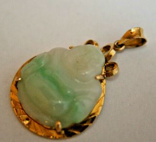 Viintage 18K Gold Pendant with Green Jade Laughing Buddha Marked 750 4