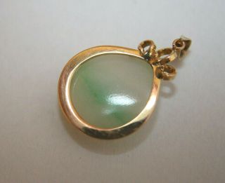 Viintage 18K Gold Pendant with Green Jade Laughing Buddha Marked 750 5