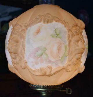 VICTORIAN ERA GONE WITH THE WIND LAMP LION HEADS HAND PAINTED ROSES ELECTRIFIED 7