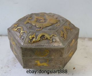 9 Bronze Tibet Silver Handwork Carve Engraves Dragon Zodiac Animal Box Pot Boxes