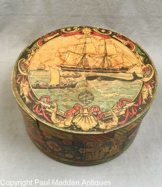 Antique Decorated Box With Whaling Scene By Nantucket Artist Tony Sarg