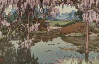 VINTAGE HIROSHI YOSHIDA JAPANESE WOODBLOCK PRINT ART WISTERIA FLOWERS 2