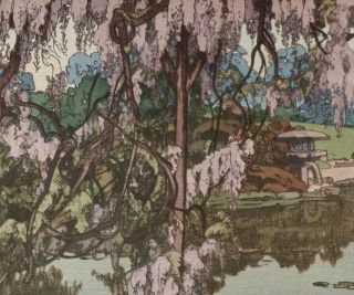 VINTAGE HIROSHI YOSHIDA JAPANESE WOODBLOCK PRINT ART WISTERIA FLOWERS 3