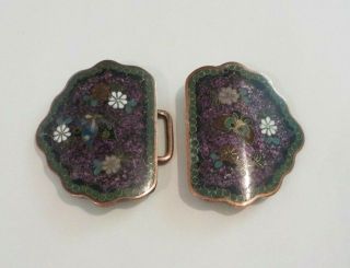 19th C.  Japanese Ginbari Cloisonne On Bronze Belt Buckle,  Meiji Period