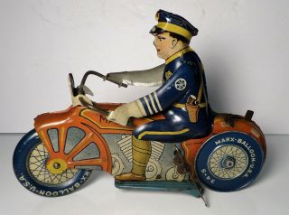 Marx Tin Litho Windup Rookie Cop 1930s Police Motorcycle Toy