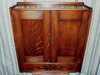 Vintage English Oak Two Door Wall Cabinet W/ Divided Interior / Drawer / 2 Keys.