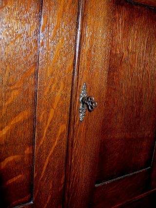 Vintage English OAK two door wall cabinet w/ divided interior / drawer / 2 keys. 4