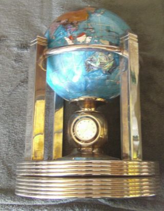 Alexander Kalifano Rotating Clock Mother of Pearl Gemstone Globe Silvertone 4
