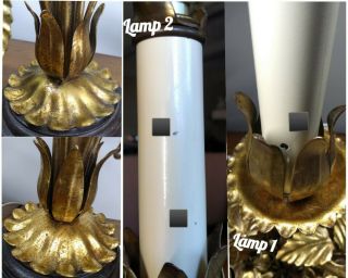 Vintage Italian Gold Gilt Tole & Porcelain Flower Bouquet Table Lamps 2 11