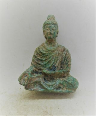 Museum Quality Ancient Gandharan Bronze Seated Buddha Figurine 200 - 300ad