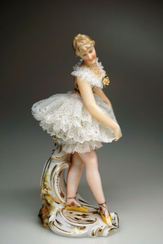 Finely Painted Volkstedt Dresden Porcelain Lace Ballerina Figurine