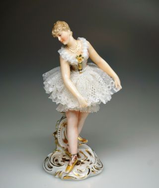 Finely Painted Volkstedt Dresden Porcelain Lace Ballerina Figurine 2