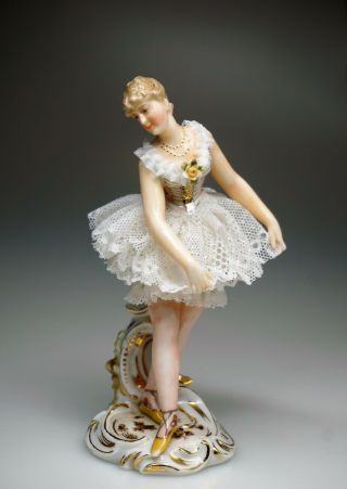 Finely Painted Volkstedt Dresden Porcelain Lace Ballerina Figurine 3