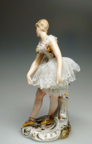 Finely Painted Volkstedt Dresden Porcelain Lace Ballerina Figurine 4