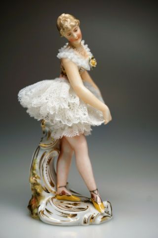 Finely Painted Volkstedt Dresden Porcelain Lace Ballerina Figurine 7