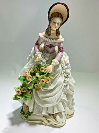 Elegant Rare Capodimonte Lady Of Flowers - Dresden Lace Porcelain Figurine Italy