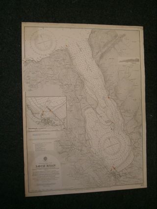 Vintage Admiralty Chart 1403 Scotland - Loch Ryan & Stranraer Harbour 1900 Edn