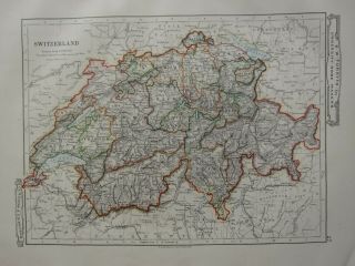 1919 Map Switzerland Valais Bern Luzern Vaud Geneva Zurich Uri Grison Aargau