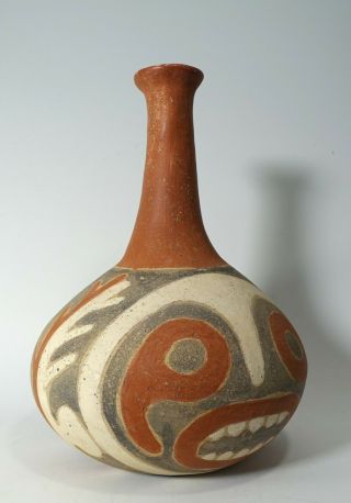 Repro Pre - Columbian Era Mississippian Flared Neck Red Face Pottery Vessel Bottle