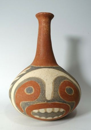 REPRO Pre - Columbian era Mississippian Flared Neck Red Face Pottery Vessel Bottle 2