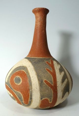 REPRO Pre - Columbian era Mississippian Flared Neck Red Face Pottery Vessel Bottle 3
