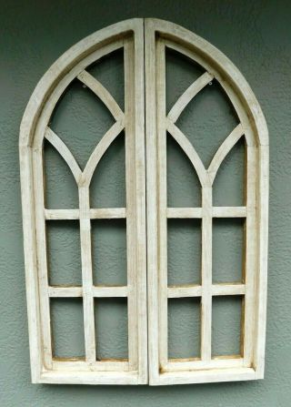 2 Wooden Antique Style Church Window Frame Shutters Wood Gothic 36 " Shabby