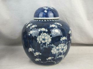 THREE 19TH C CHINESE KANGXI MARKS BLUE & WHITE PRUNUS PORCELAIN JARS AND COVERS 6