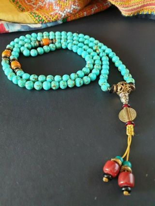 Old Tibetan Meditation Prayer Mala Necklace with Local Stones …beautiful collect 8
