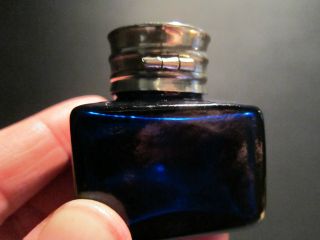 Antique Style Solid Thick Glass Square Cobalt Blue Inkwell Ink pot Bottle 2