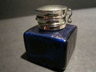 Antique Style Solid Thick Glass Square Cobalt Blue Inkwell Ink pot Bottle 3