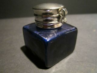 Antique Style Solid Thick Glass Square Cobalt Blue Inkwell Ink pot Bottle 5