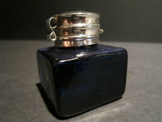 Antique Style Solid Thick Glass Square Cobalt Blue Inkwell Ink pot Bottle 7