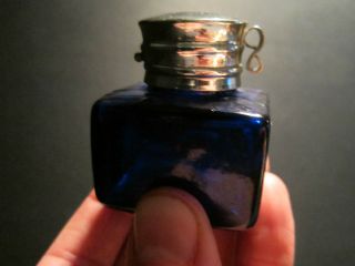 Antique Style Solid Thick Glass Square Cobalt Blue Inkwell Ink pot Bottle 8