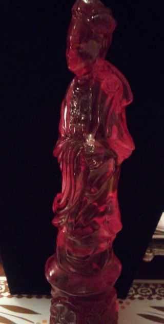 Exquisit,  Antique,  Chinese Cherry,  Ruby Red Carved Amber Resin Of Royal Lady.
